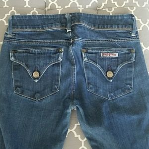 Hudson dark wash flap pocket skinny low rise jeans